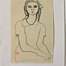 Tourte Suzanne-Pencil Drawing on Paper Stamped and Hand Signed-1944