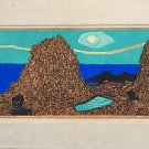 Fumio Kitaoka Woodblock Hand signed + Épreuve d'artiste 1960 Woodcut 4 colores