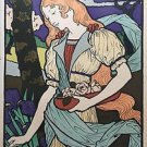 Eugene Grasset "Lady with flowers" Signed in Plate Art Nouveau 1954 reproduction