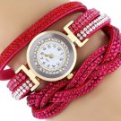 Rhinestone Studded Bracelet Watch - Hot Pink