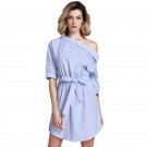 Fashion Sexy Shoulder Stripe Dress Shirt Blue
