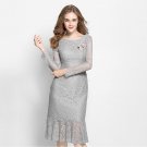 Women's Fashion Lace Dress Lotus Leaf Dress Gray