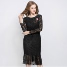 Women's Fashion Lace Dress Lotus Leaf Dress Black