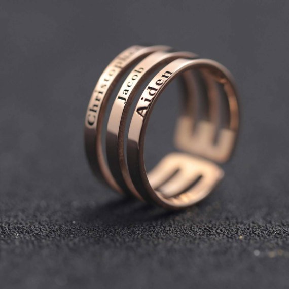Handmade Personalized Engraved Triple Name 925 Sterling Silver Rings