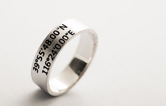 Handmade Custom Latitude Longitude Coordinates Location Ring in Sterling Silver