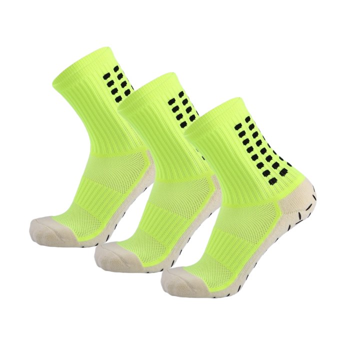 3 X Anti Slip Men's Soccer Training Socks With Grip Green