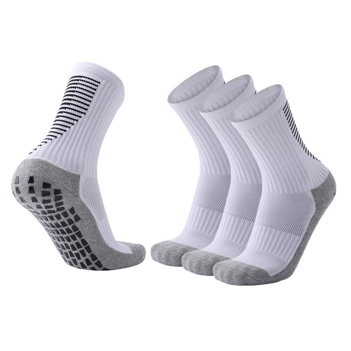 3 Pairs Pack White Soccer Socks Anti Slip Football Training Socks