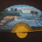 Handpainted Ocean/Island scene, Wall Hanging Bamboo Thai Fan 60 x 35 Large. LOOK