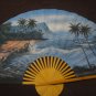 Handpainted Ocean/Island scene, Wall Hanging Bamboo Thai Fan 60 x 35 Large. LOOK