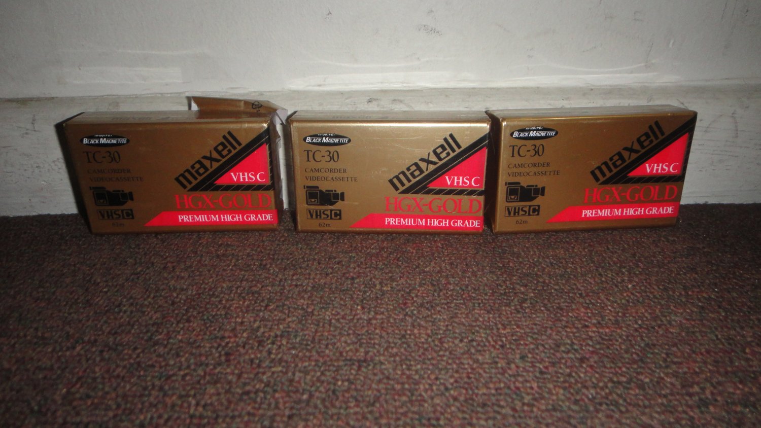 3 Maxell Camcorder Videocassette Tapes VHSC TC30 HGX Gold Premium