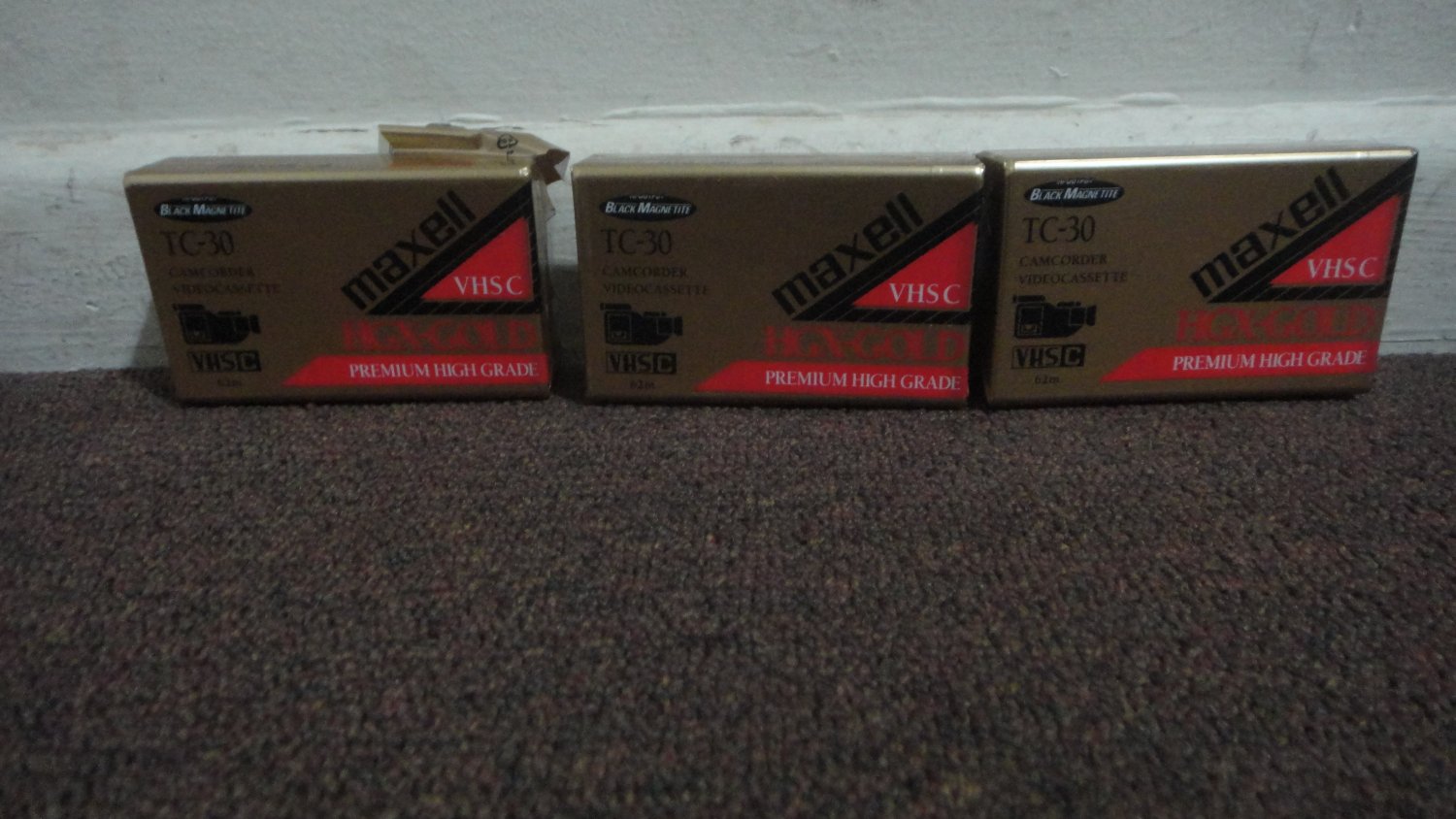 3 Maxell Camcorder Videocassette Tapes VHSC TC30 HGX Gold Premium