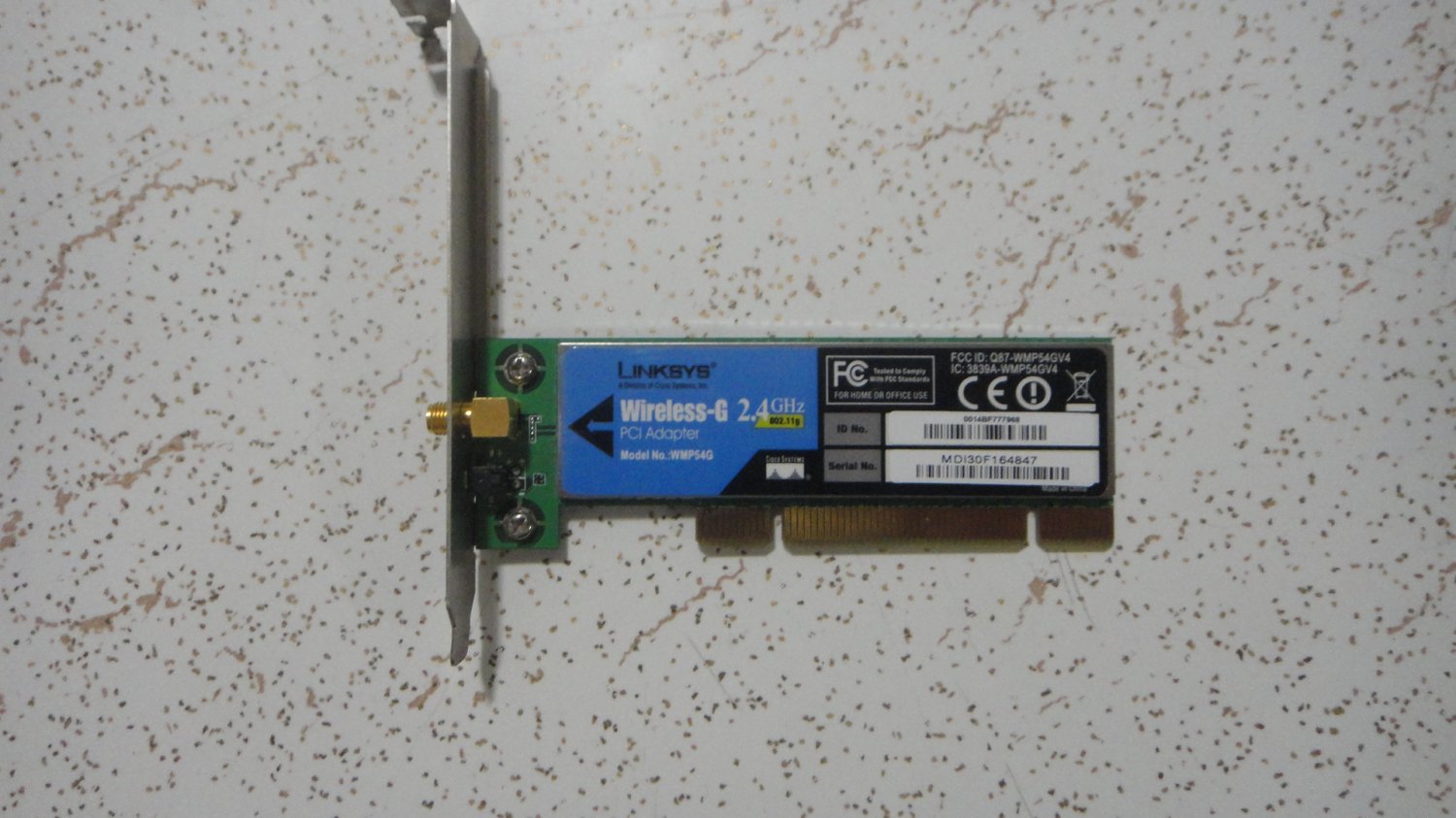 Linksys Wireless-G PCI WMP54G Network Adapter 2.4GHZ 802.11g No Antenna Free Ship