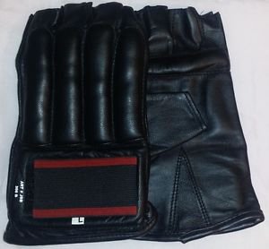 Leather Cut Finger Bag Mitts MMA Gloves Black NEW