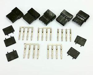 PK OF 5 - 4 PIN MOLEX PC PSU POWER CONNECTOR PASSTHRU MALE/FEMALE-BLACK INC PINS