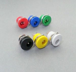PLUGZ2GO 2.5MM X 5.5MM PANEL MOUNT DC PLUG SOCKET JACK - PK OF 6 DIFF COLOURS