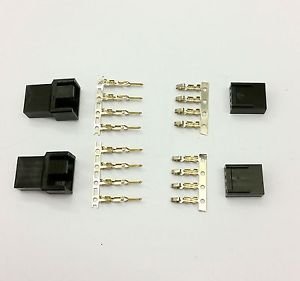 MALE & FEMALE 4 PIN PC FAN LED POWER CONNECTORS - 2 OF EACH- BLACK INC PINS