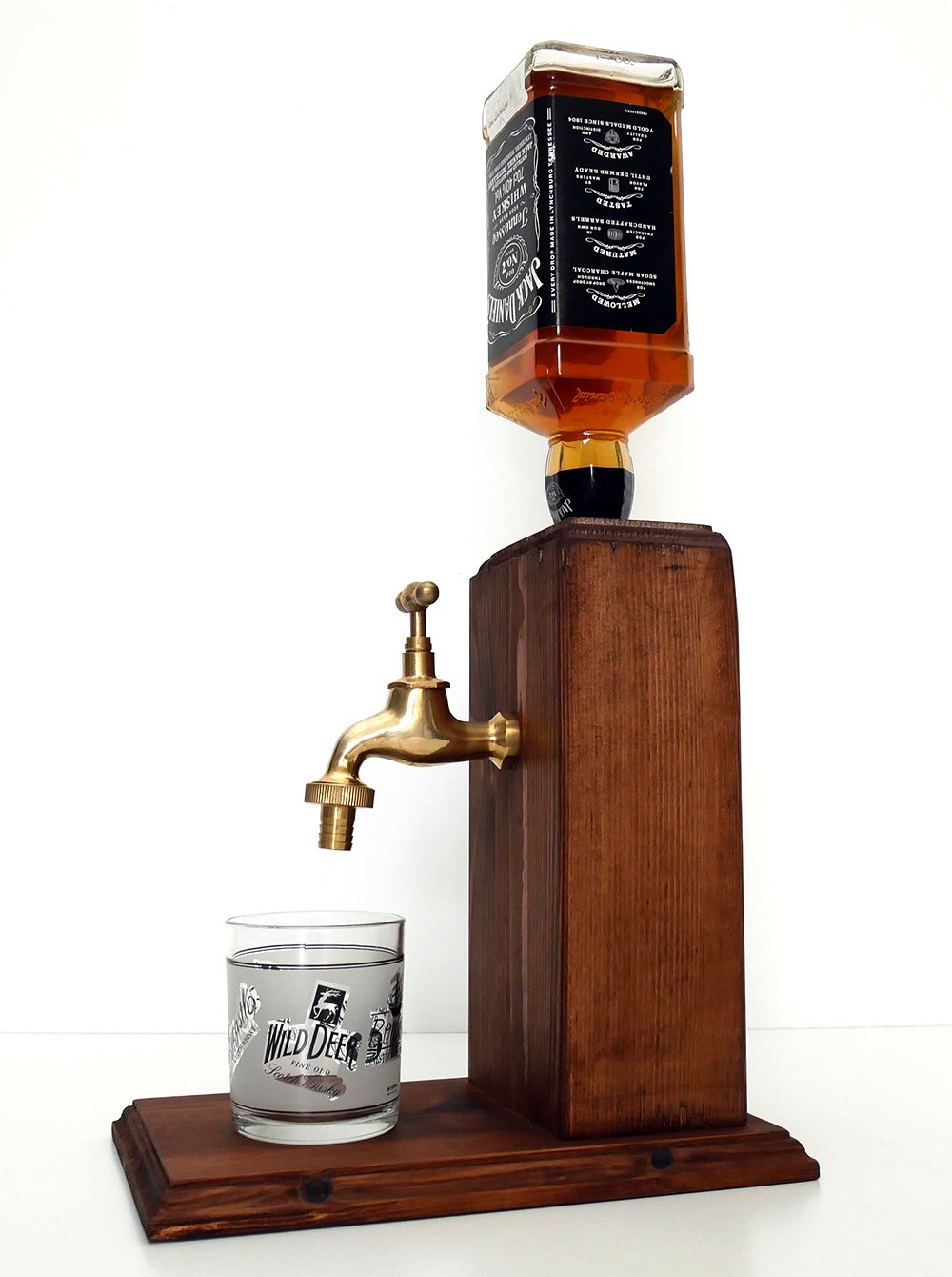 Handmade Wooden Alcohol Dispenser Large Brass