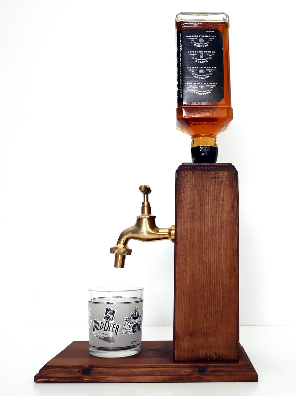 Handmade Wooden Alcohol Dispenser - Large Brass