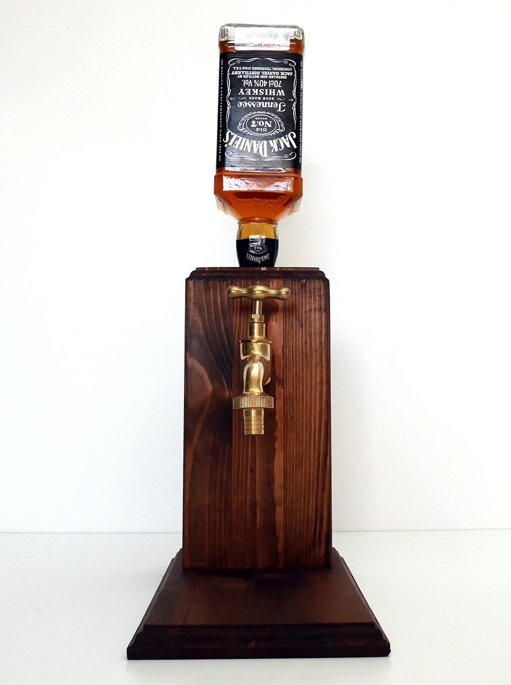 Handmade Wooden Alcohol Dispenser - Large Brass