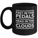Feet in the Pedals Head in the Clouds - gift for cyclists black coffee mug 11oz