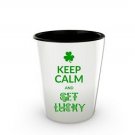 Funny shot glass Keep Calm and Get Lucky St Paddy's Day shamrock celtic ceramic
