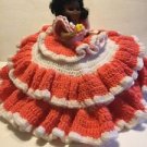 Vintage Hand Knitted Crocheted Bed Pillow Doll African American White Pink Sleep
