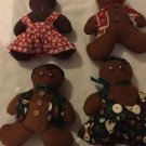 8" Christmas Holiday Gingerbread Boy Girl Rag Doll Print Dress Red Green Lot 4