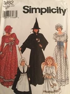 Simplicity Costume Pattern 9982 Holiday Child Girl BB 2-12 Angel Pilgrim Witch