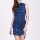 Blue Denim Sleeveless Shirt Dress