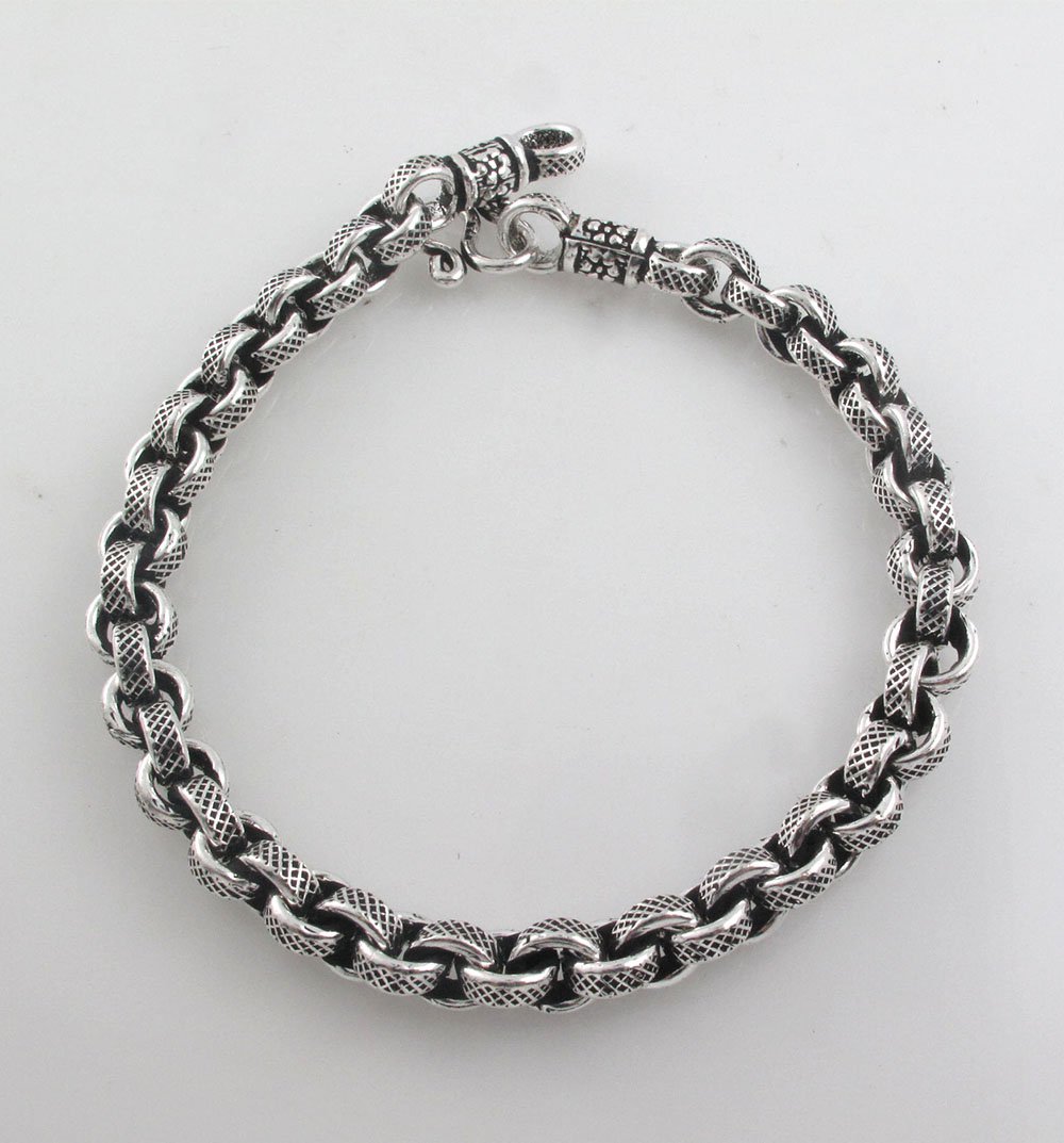 6mm Circle Rolo Link Chain Bali 925 Sterling Silver Bracelet Men's