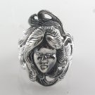 Mermaid Virgo Medusa 925 Sterling Silver Men's Ring Black Oxidized