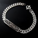 6mm Dragon Tag Curb Cuban Link Chain 925 Sterling Silver Bracelet Men's