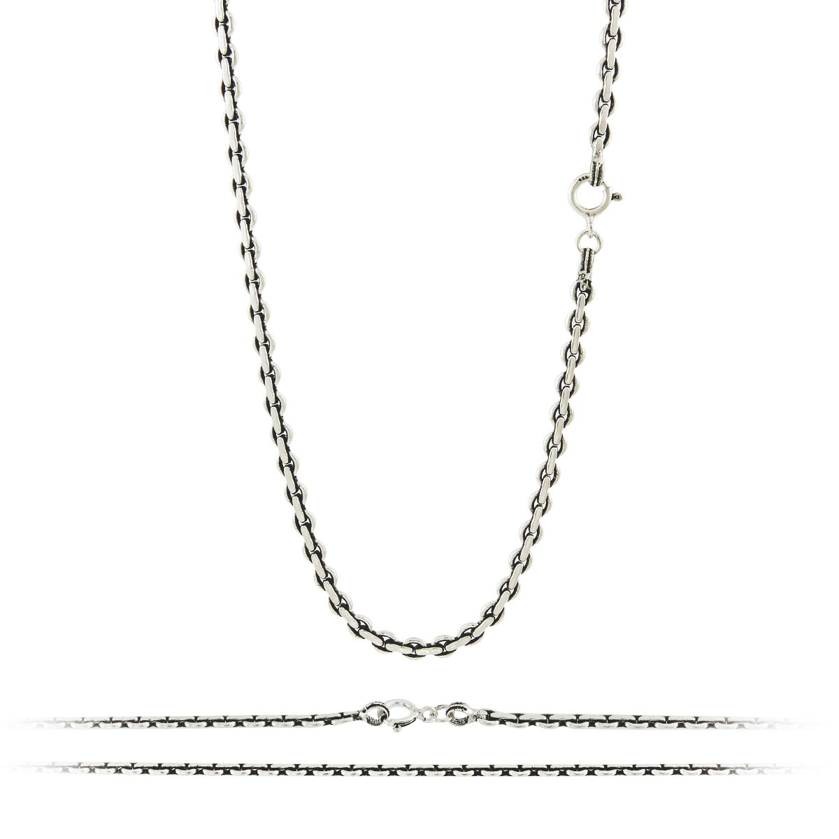 Rolo Circle Ring Link 3mm Sterling Silver Chain Necklace Black Oxidized