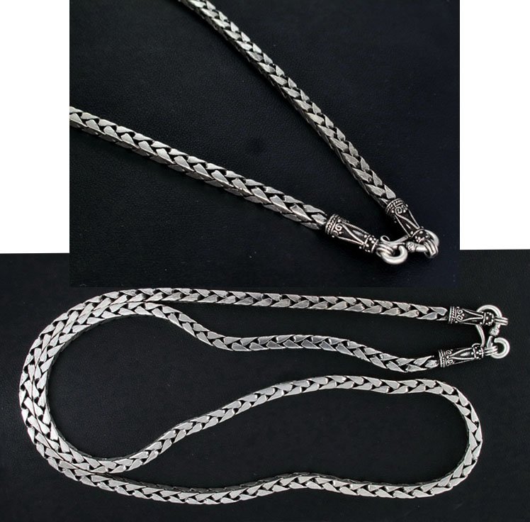 4MM Braid Square 925 Sterling Silver Bali Chain Necklace Men's Black Oxidized
