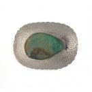 Round Rectangle Natural Turquoise Stone Sterling Silver Belt Buckle Handmade 2.5