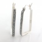Long Bar Rectangle Hoop Marcasite 925 Sterling Silver Earrings