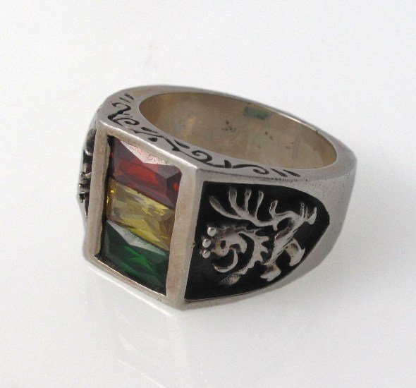 Lion King Warrior Multi Square Color Stone 925 Sterling Silver Men's Ring