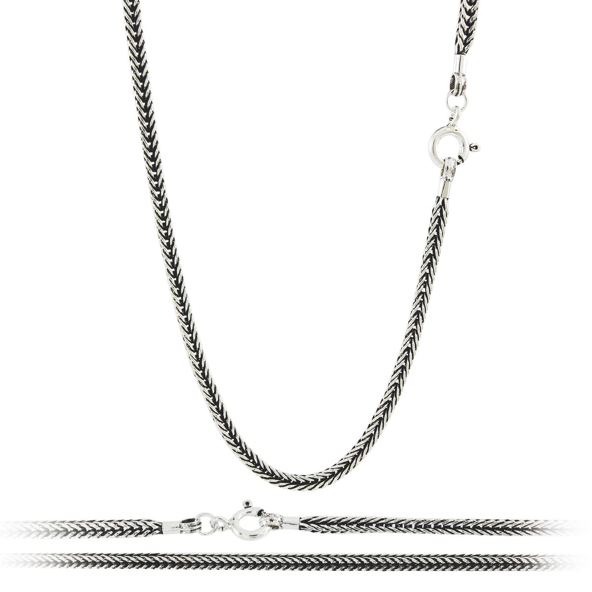 Snake 3mm Bali Braid 925 Solid Sterling Silver Chain Necklace Black Oxidized