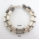 6.5mm 4mm Cylinder Round Bali 925 Sterling Silver Black Oxidized Men's Bracelet