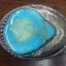 Oval Turquoise Cowboy Western Sterling Silver Men's Belt Buckle 2"