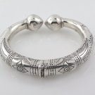 6.5" 13mm Lotus End Vintage 925 Sterling Silver Cuff Bracelet Tube