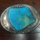 Oval Turquoise Stone Western 925 Sterling Silver Men's Belt Buckle 2" Cowboy