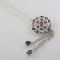 Cluster Circle Dot Multicolor Gemstone 925 Sterling Silver Hair Pin Stick