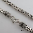 7mm Sterling Silver Byzantine Bali Men's Chain Necklace Black Oxidized Square