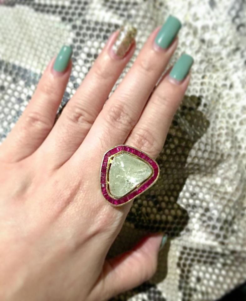 Rose cut diamond Burmese Ruby Cocktail Ring 925 Sterling Silver Vintage
