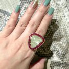 Rose cut diamond Burmese Ruby Cocktail Ring 925 Sterling Silver Vintage