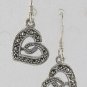 Open Heart Ribbon Dangle Marcasite 925 Sterling Silver Hook Earrings