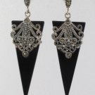 Triangle Drop Marcasite 925 Sterling Silver Earrings Vintage Stone