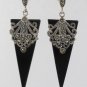 Triangle Drop Marcasite 925 Sterling Silver Earrings Vintage Stone
