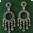 Vintage Chandelier Drop Marcasite 925 Sterling Silver Stud Earrings